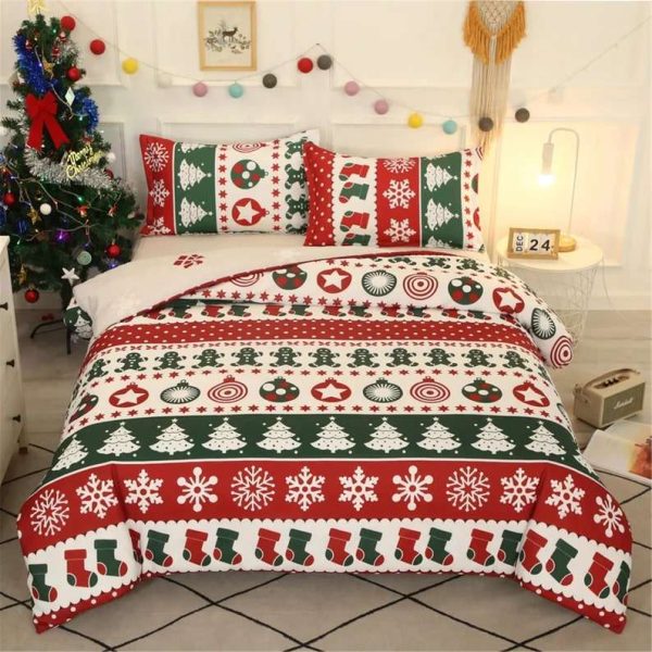 Christmas Tree Elk Bedding Sets Duvet Cover With Two Pillow Covers Christmas Decor