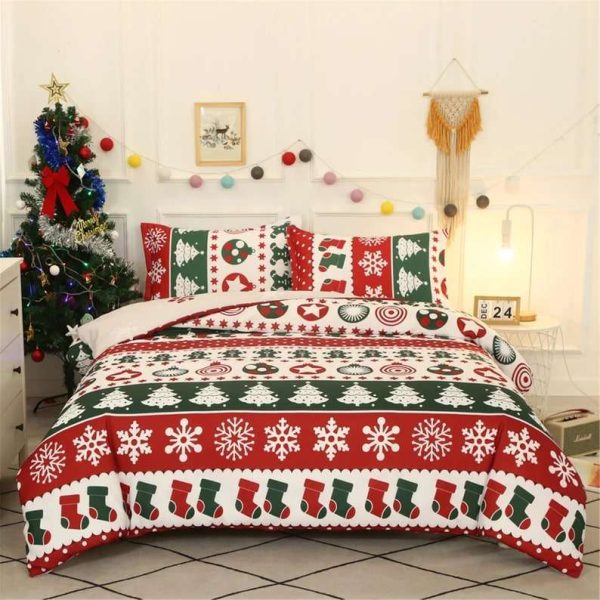 Christmas Tree Elk Bedding Sets Duvet Cover With Two Pillow Covers Christmas Decor