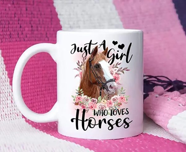 Cups Gift for Equestrian Girl, Horse Coffee Mug For Women Just a Girl Who Loves Horses Mug White Ceramic