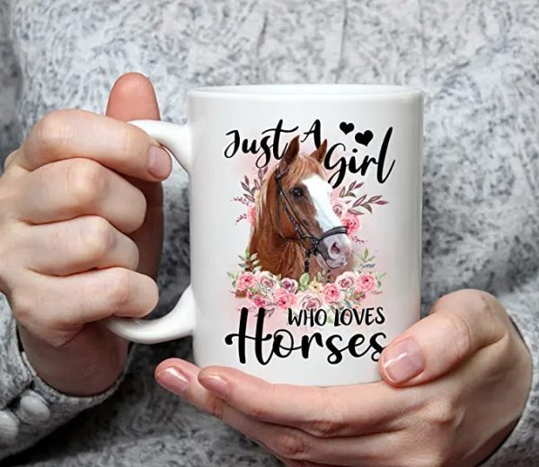 Cups Gift for Equestrian Girl, Horse Coffee Mug For Women Just a Girl Who Loves Horses Mug White Ceramic