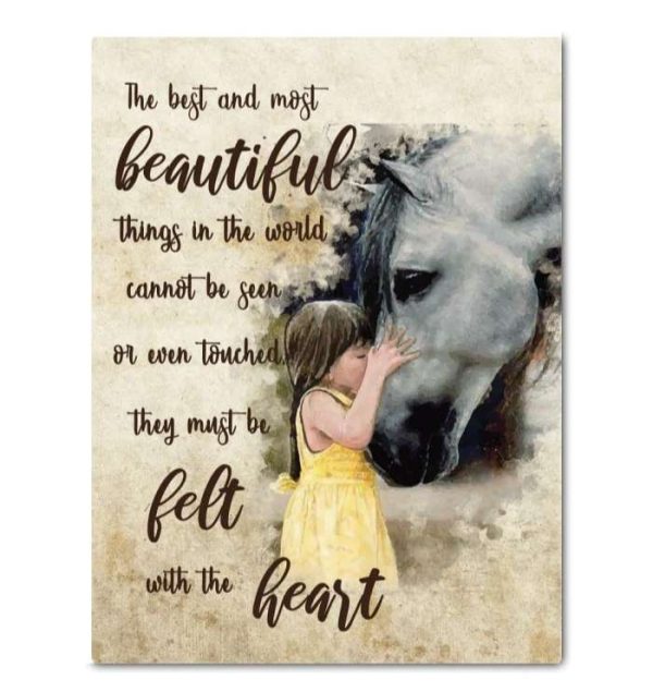 Equestrian Girl Canvas Print, Little Girl Embrace Horse More Horses Quotes Gift