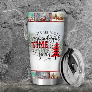 Red Truck Wonderful Time Christmas Stainless Steel Tumbler For Xmas Gift
