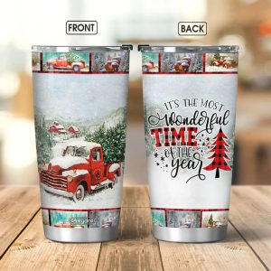 Red Truck Wonderful Time Christmas Stainless Steel Tumbler For Xmas Gift