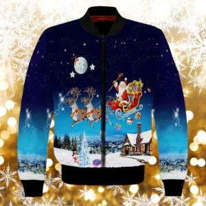 Santa Claus And Sleigh Bomber Jacket, Best Christmas Gift Jacket Coat