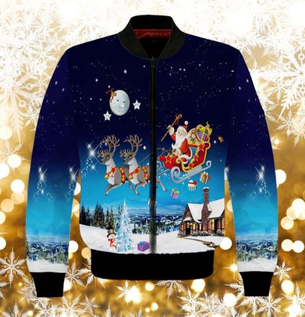 Santa Claus And Sleigh Bomber Jacket, Best Christmas Gift Jacket Coat